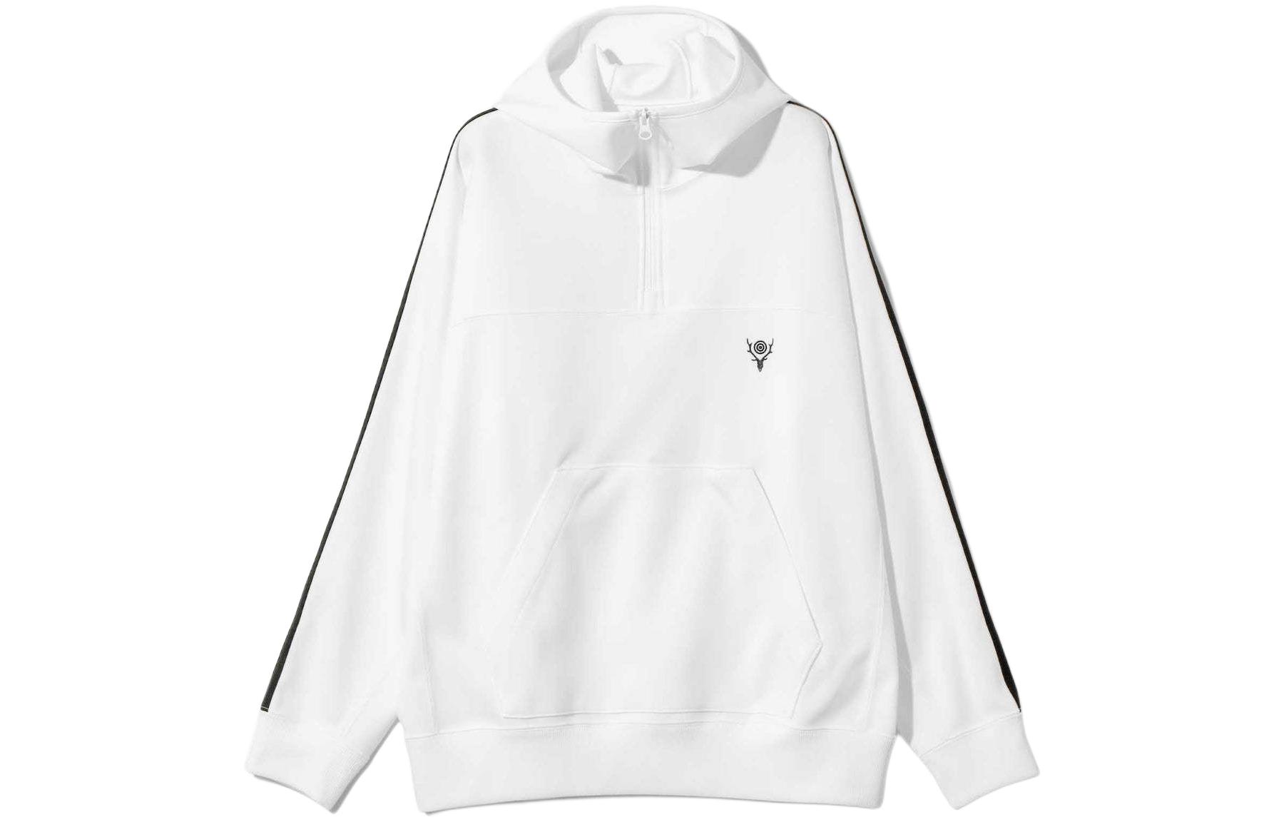 Needles SS24 Half-Zip Pullover Kangaroo Pocket Jacket Unisex White OT603A