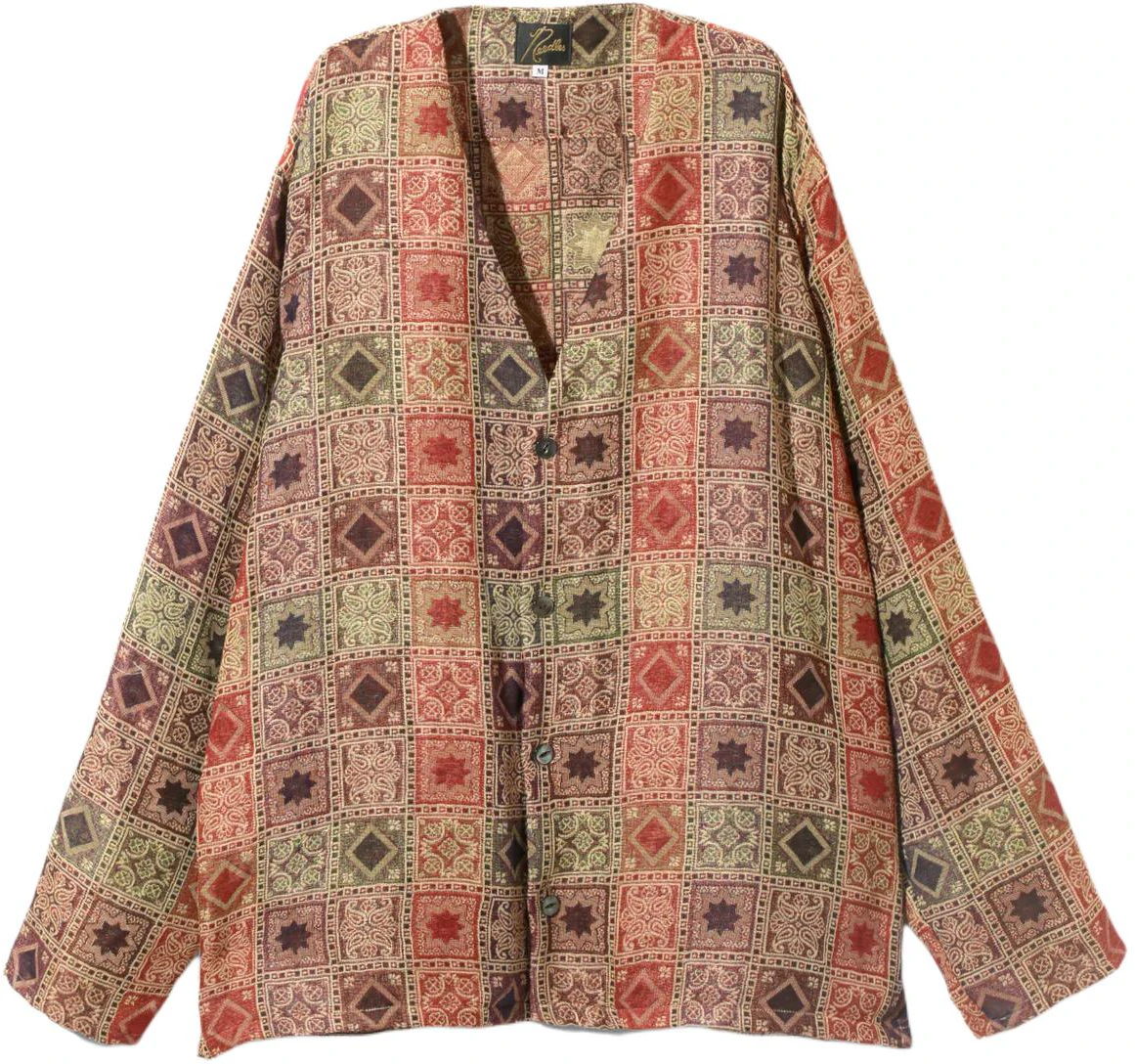 needles-ss-24-jacquard-v-neck-button-up-jacket-unisex-light-brown-ot-190-b