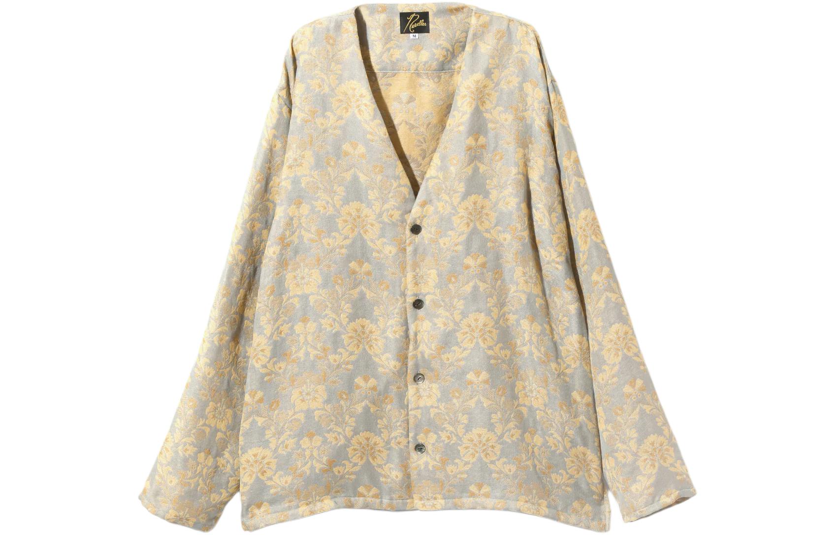 Needles SS24 Jacquard V-Neck Button-Up Long Sleeve Jacket Yellow Unisex OT190A