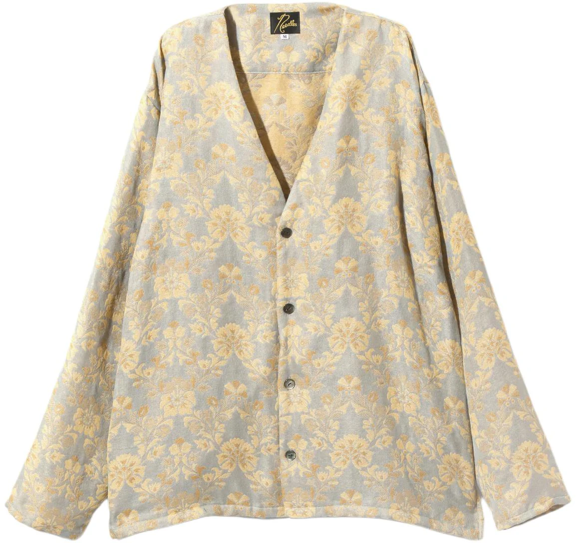 needles-ss-24-jacquard-v-neck-button-up-long-sleeve-jacket-yellow-unisex-ot-190-a