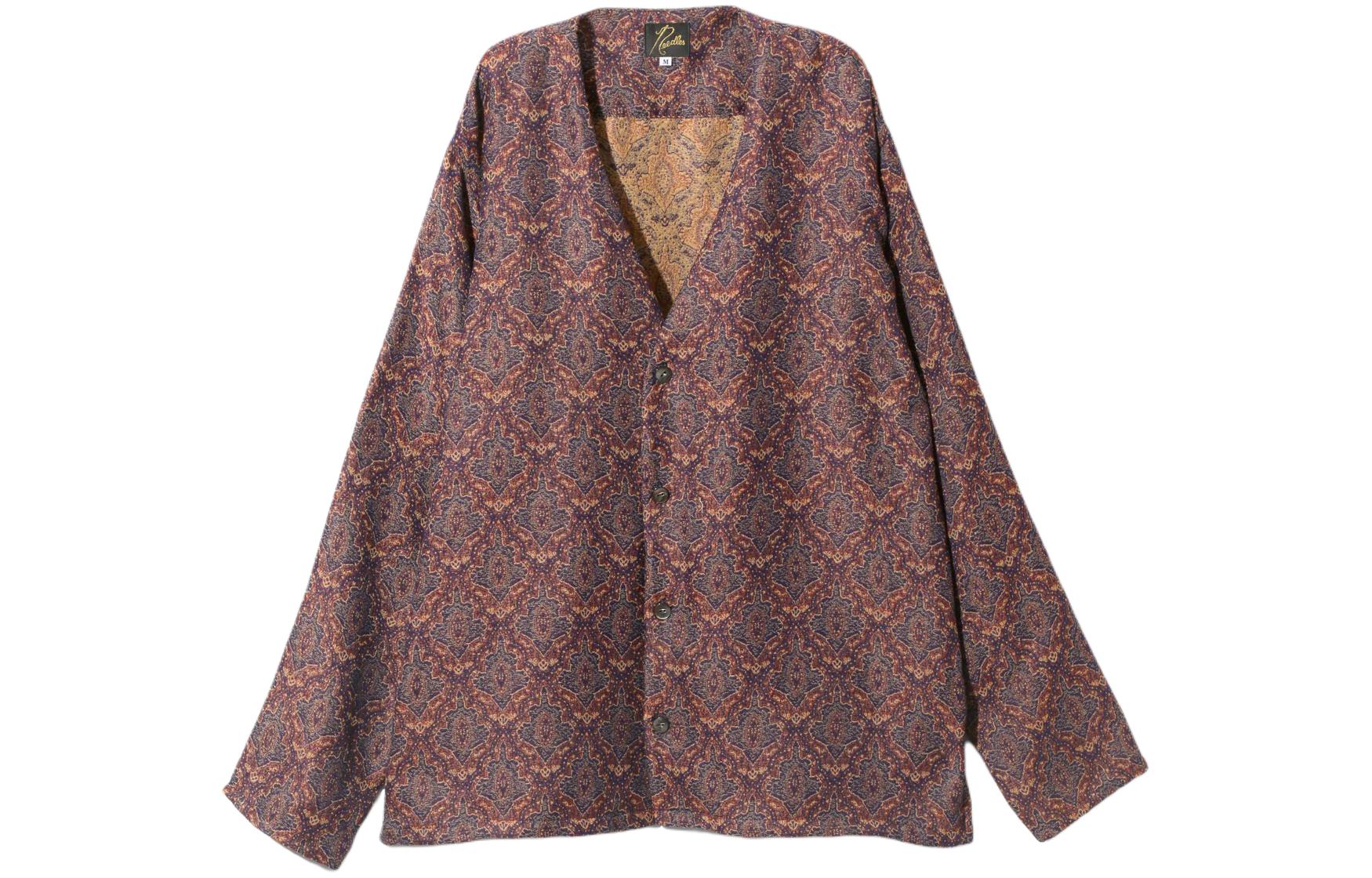 Needles SS24 Jacquard V-Neck Single-Breasted Jacket Brown Red Unisex OT190C