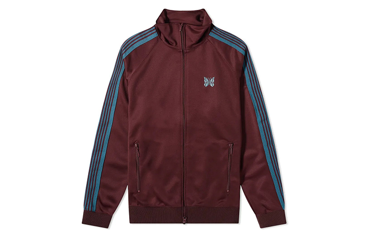 Needles Striped Jacket with Butterfly Embroidery Burgundy Red GL215C