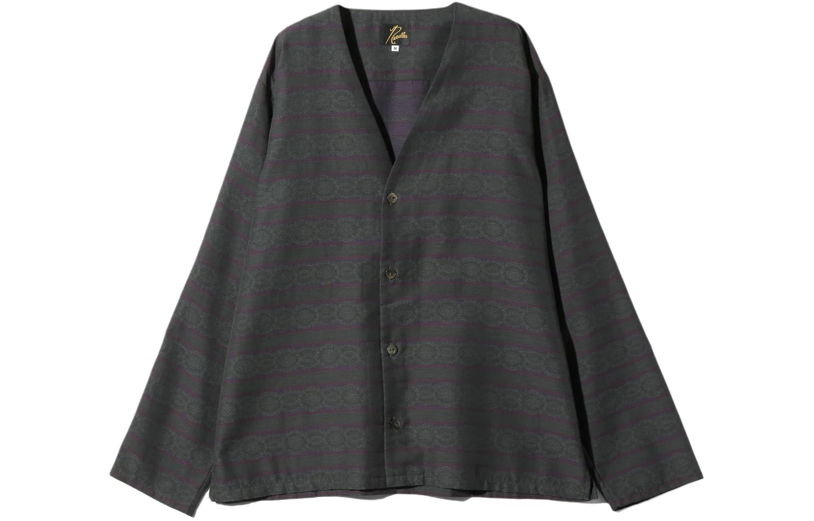 Needles Striped V-Neck Buttoned Casual Jacket Unisex Grey OT110A