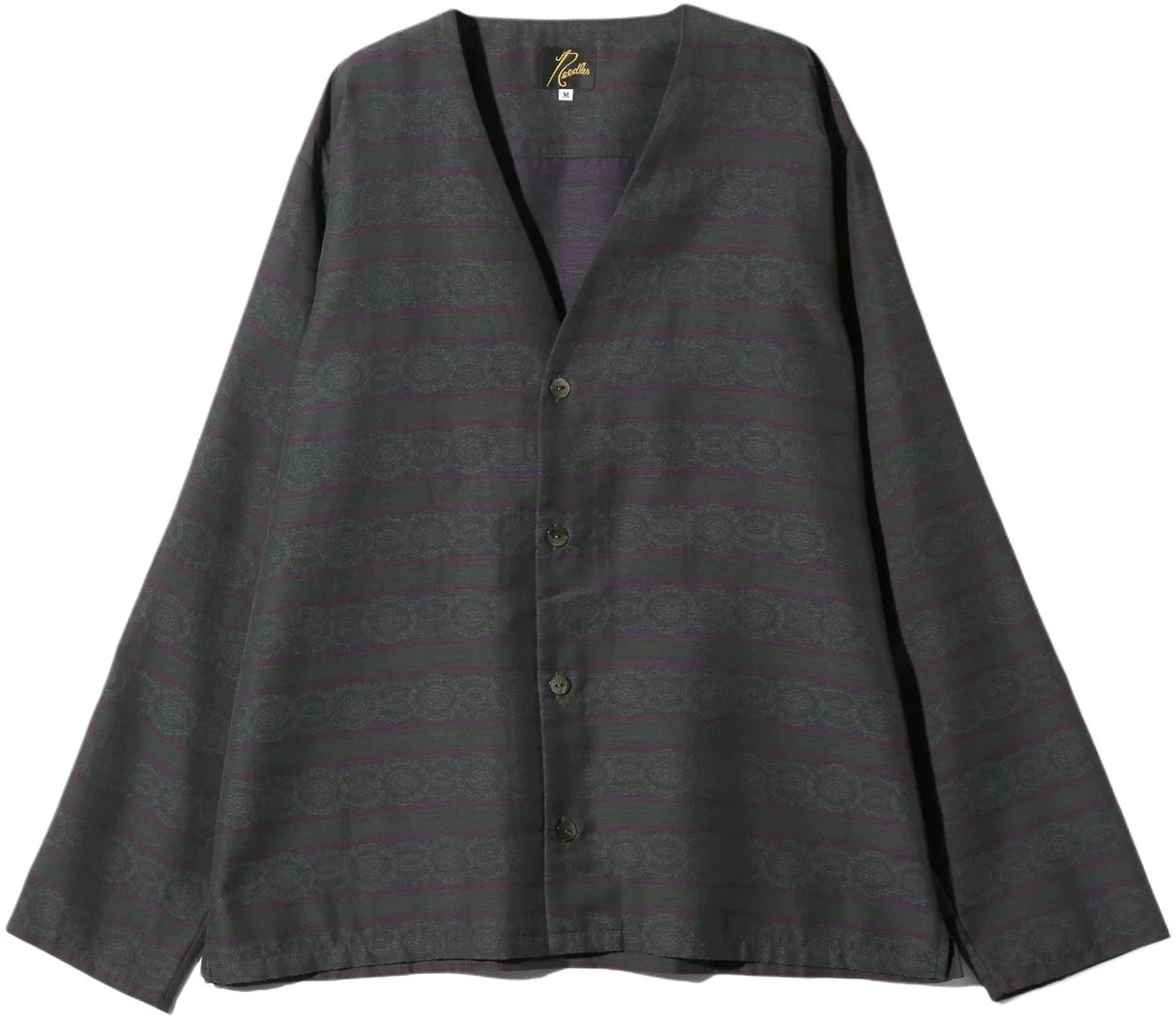 needles-striped-v-neck-buttoned-casual-jacket-unisex-grey-ot-110-a