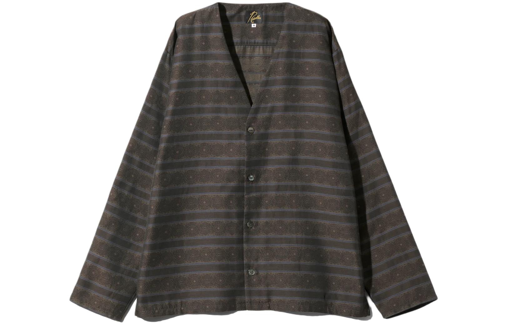 Needles Striped V-Neck Single-Breasted Casual Jacket Brown Unisex OT110B