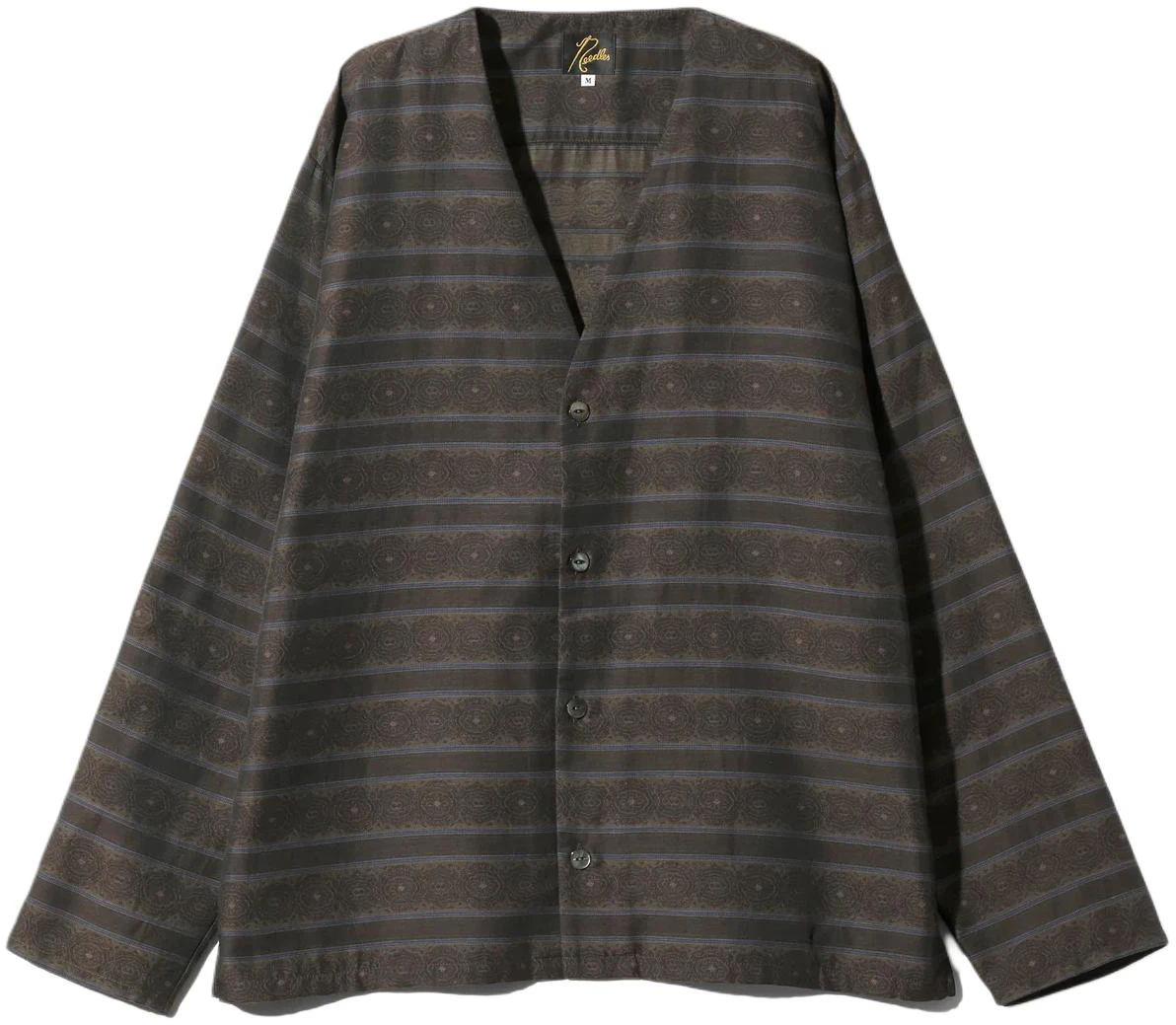 needles-striped-v-neck-single-breasted-casual-jacket-brown-unisex-ot-110-b