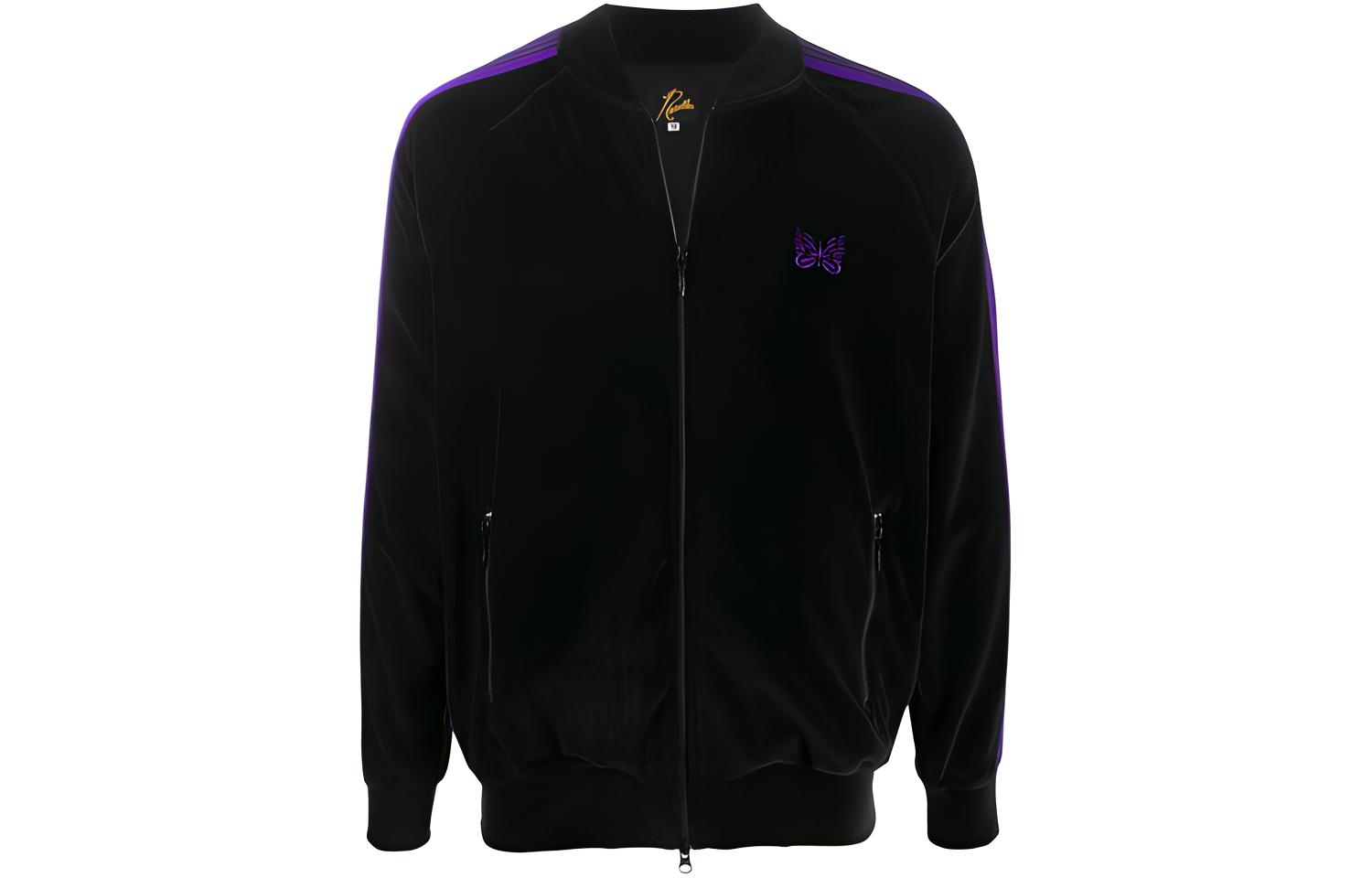 Needles Textured Side Striped Suede Bomber Jacket Black () GL220C