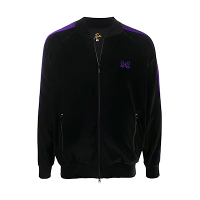 Needles Textured Side Striped Suede Bomber Jacket Black () GL220C