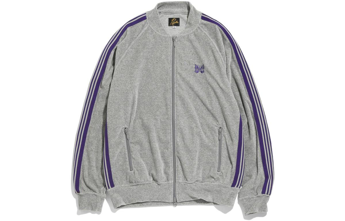 Needles Track Jacket Gray Butterfly Embroidered Side Stripe Baseball Collar Fit KP225-GRY
