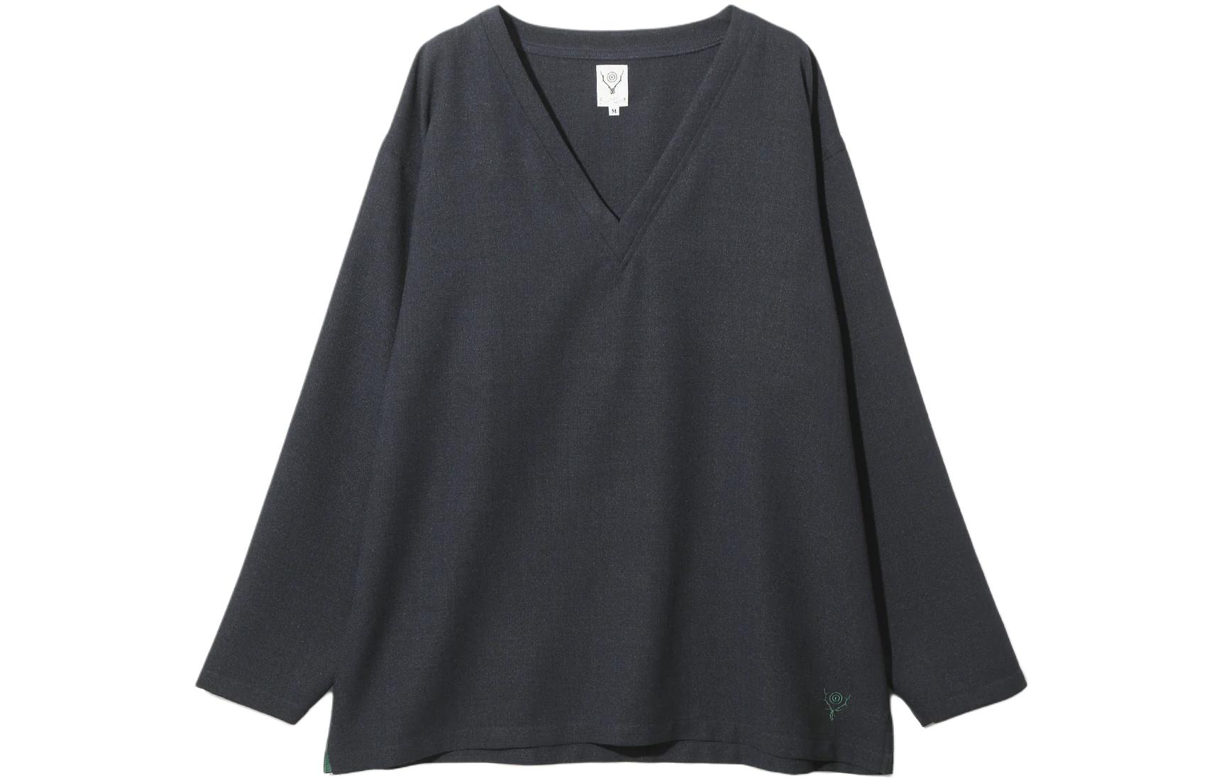 Needles Unisex Grey Solid V-Neck Pullover Oversized Sweatshirt Long Sleeve OT512C