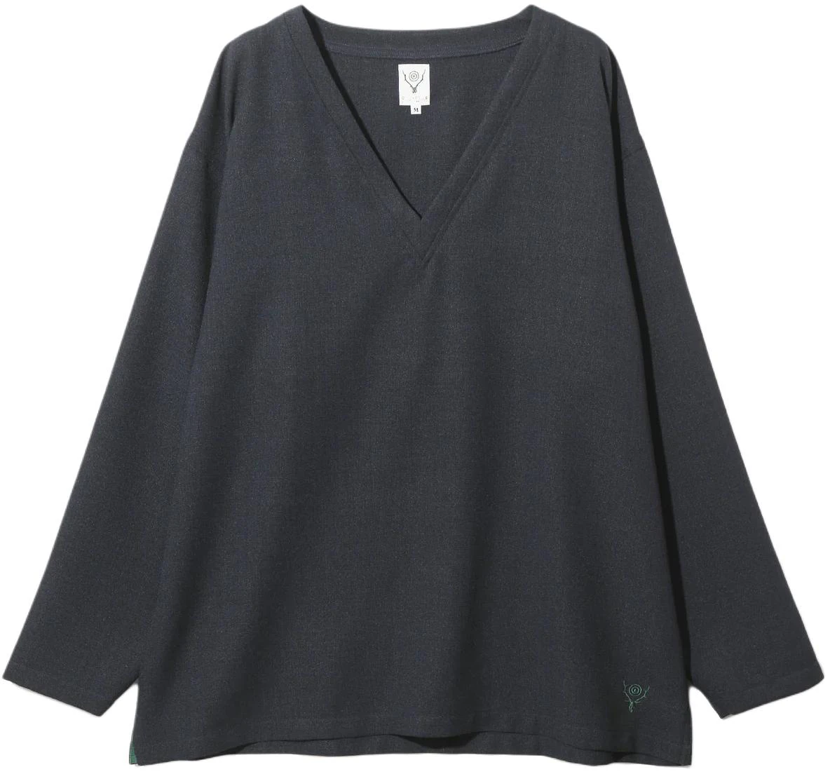 needles-unisex-grey-solid-v-neck-pullover-oversized-sweatshirt-long-sleeve-ot-512-c