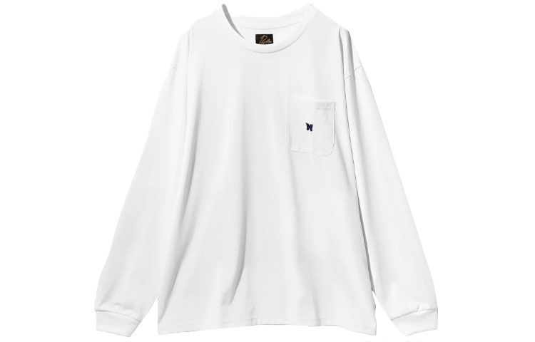 Needles Unisex Solid Color Crewneck Sweatshirt White Long Sleeve NS272A