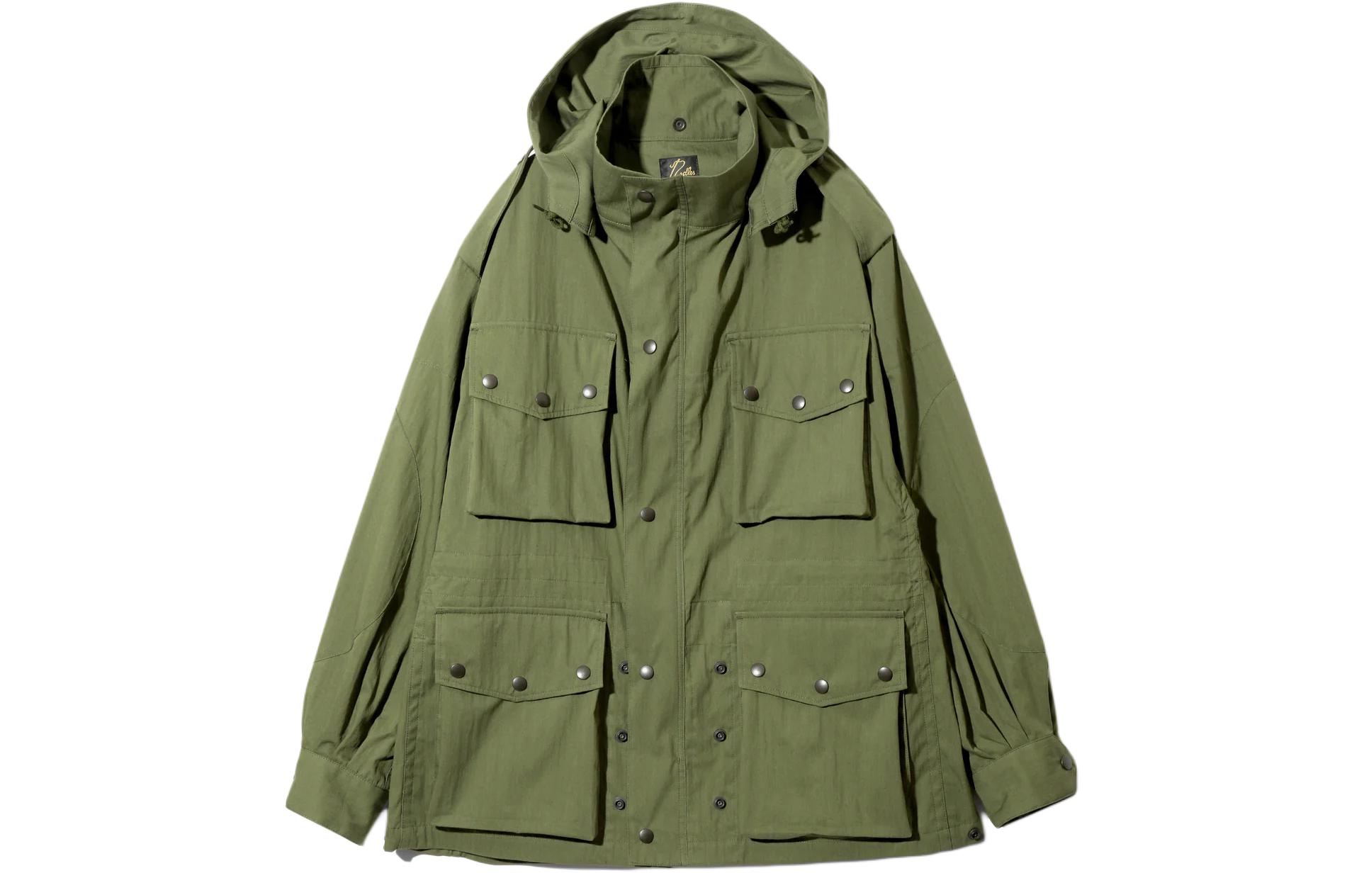 Needles Unisex Solid Pocket Button-Up Hoodie Jacket Green OT090A