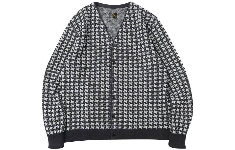 Needles V-Neck Printed Single-Breasted Long Sleeve Jacket Black Unisex MR322-BLAC