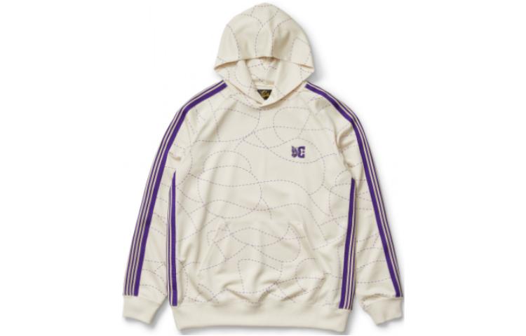 Needles DC Shoes FW23 White Striped Logo Hoodie Unisex with Stitch Print JP-MR608-IVO