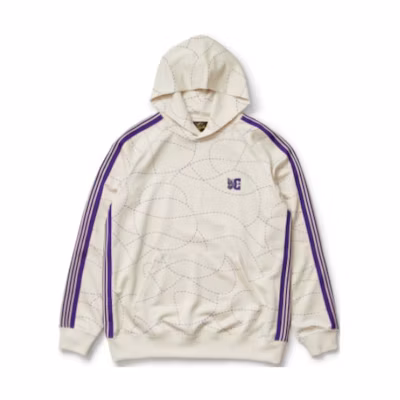 Needles DC Shoes FW23 White Striped Logo Hoodie Unisex with Stitch Print JP-MR608-IVO