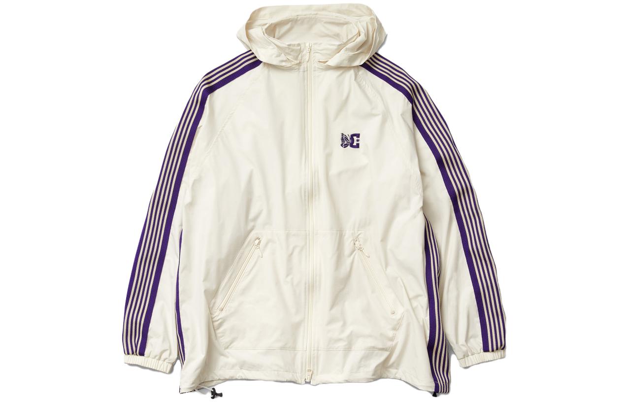 Needles DC Shoes FW23 Zip-Up Striped Hoodie Jacket Unisex White JP-MR605-IVO