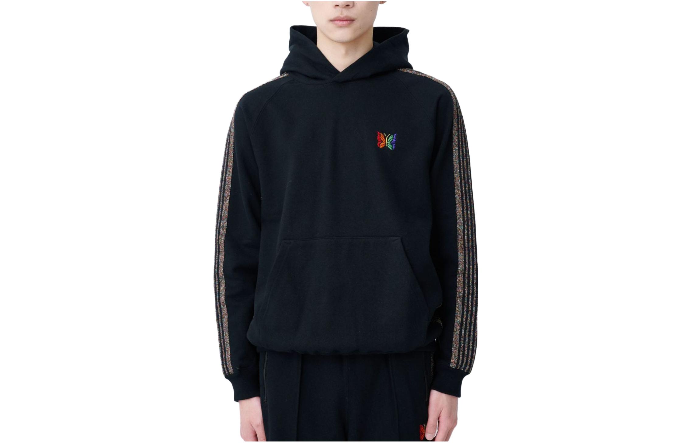 Needles x STUDIOUS Striped Sweatshirt with Embroidered Butterfly Black (Men). MR450