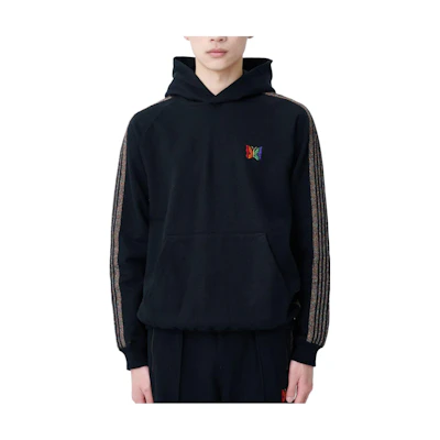 Needles STUDIOUS Striped Sweatshirt with Embroidered Butterfly Black (Men). MR450