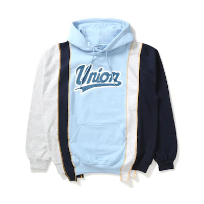 Needles UNION 30th Anniversary Logo Print Patchwork Hoodie Blue Unisex FW21 202121076070300312