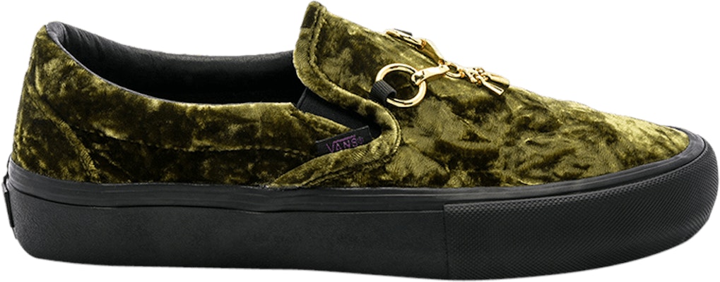 Green velvet slip on vans sales
