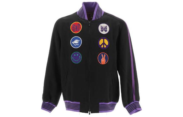 Needles Zipped Bomber Jacket Purple Embroidered Logo Casual Outerwear MR195000BLACK