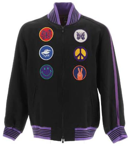 needles-zipped-bomber-jacket-purple-embroidered-logo-casual-outerwear-mr-195000-black