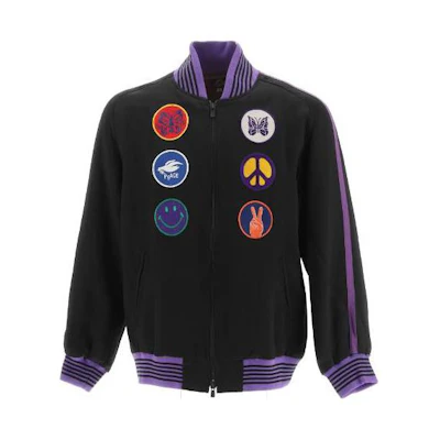 Needles Zipped Bomber Jacket Purple Embroidered Logo Casual Outerwear MR195000BLACK