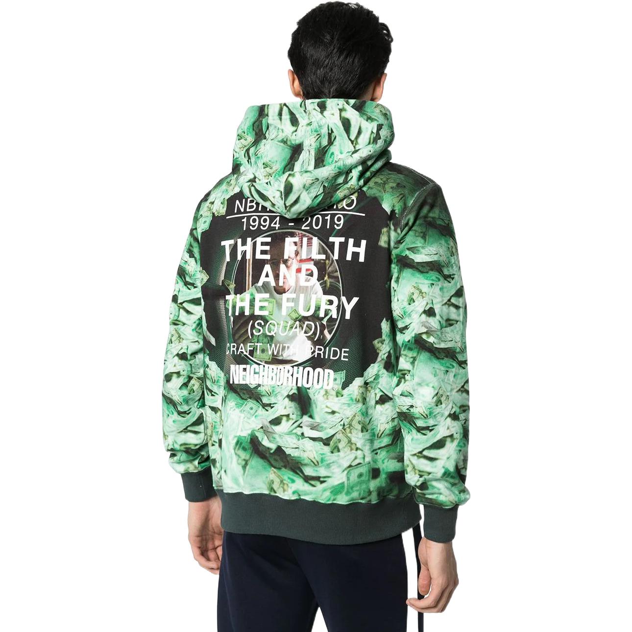 Shop NEIGHBORHOOD 绿色图案印花抽绳连帽卫衣 192UWNHCSM-02S