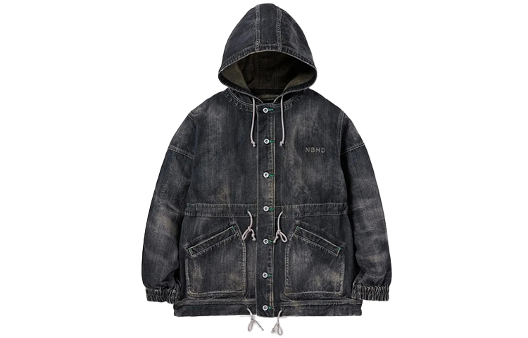 NBHD Black Denim Pullover Hooded Button Jacket 202XBNH-JKM07