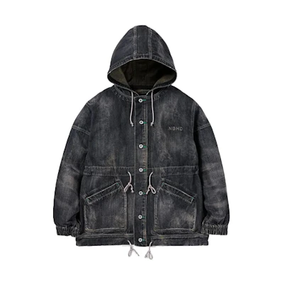 NBHD Black Denim Pullover Hooded Button Jacket 202XBNH-JKM07