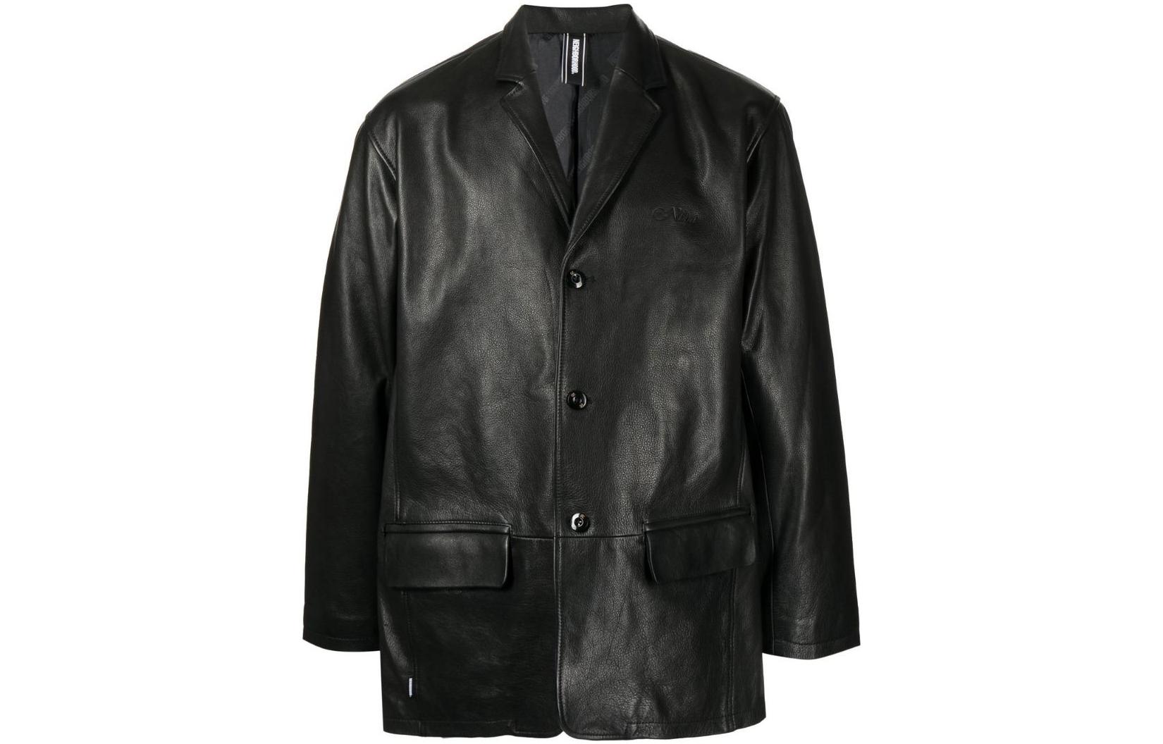 NBHD Black Leather Jacket with Solid Embroidery Design CARLITOCLJ-KTBLACK