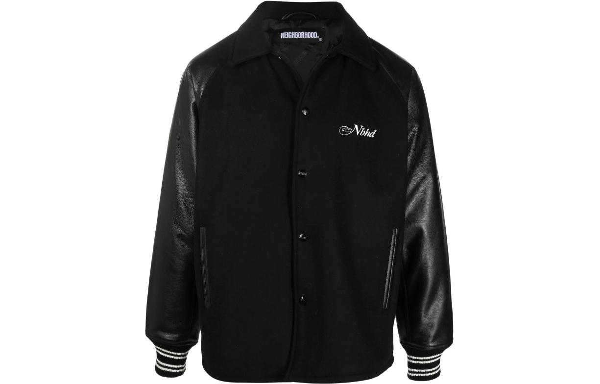 NBHD Black Striped Button-Up Jacket with Embroidery & Side Slits 212SZNH-JKM03