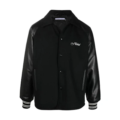 NBHD Black Striped Button-Up Jacket with Embroidery & Side Slits 212SZNH-JKM03