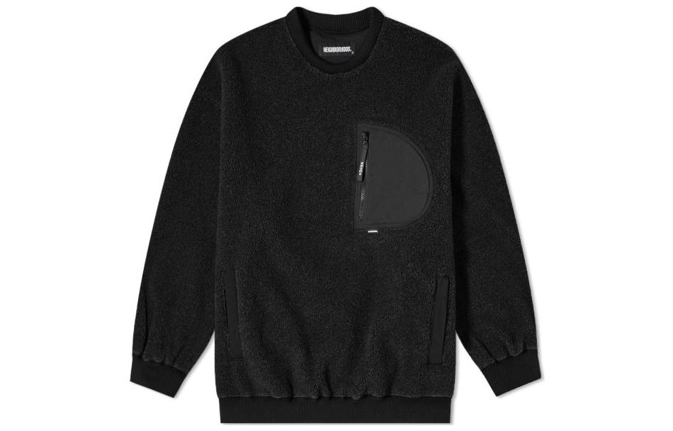 NEIGHBORHOOD FW22 Black Crewneck Sweatshirt with Zipper Pocket 202AQNH-JKM07