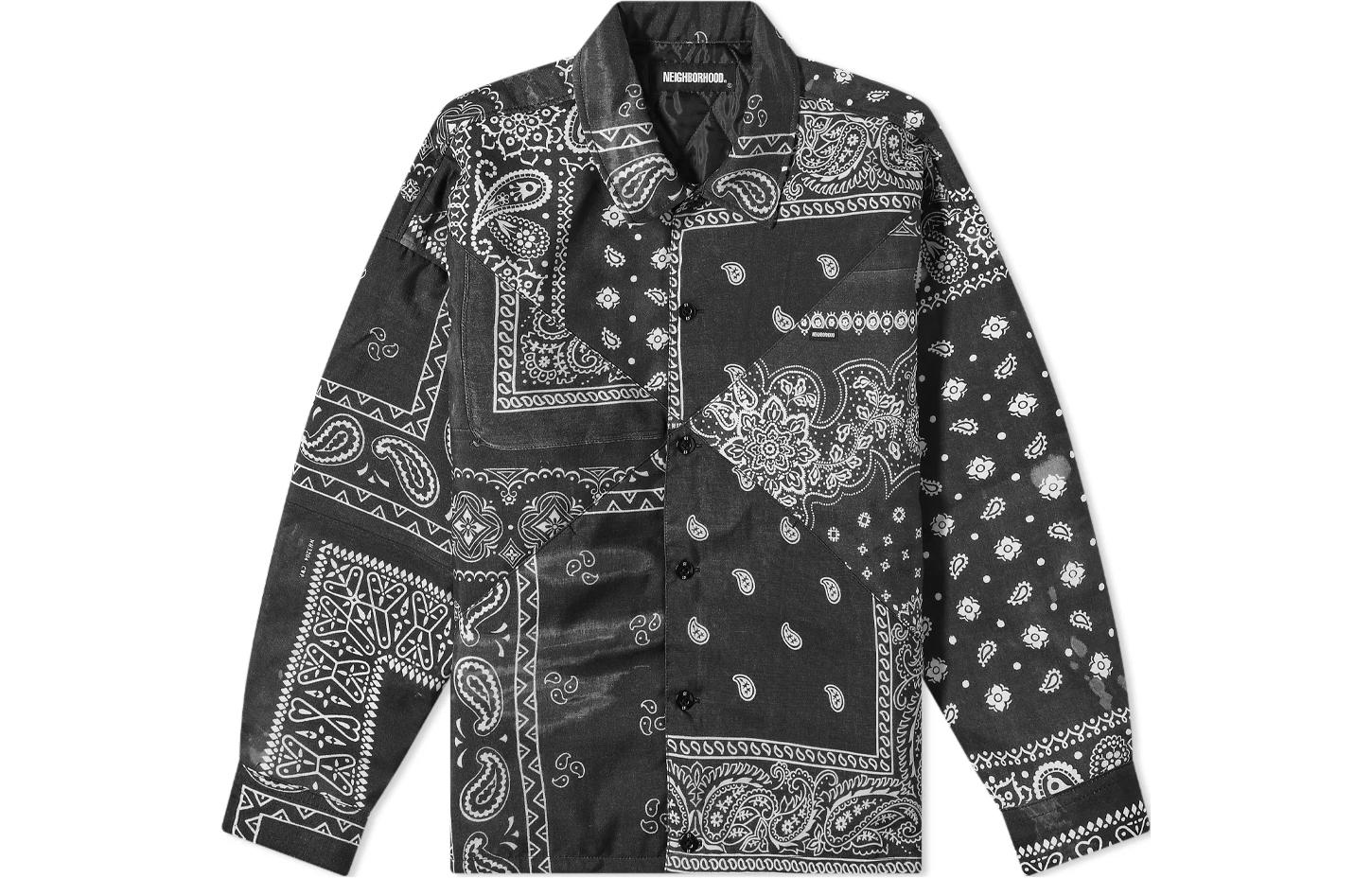 NEIGHBORHOOD FW22 Floral Button-Up Collared Shirt Jacket for Men. 212AQNH-SHM04-BK