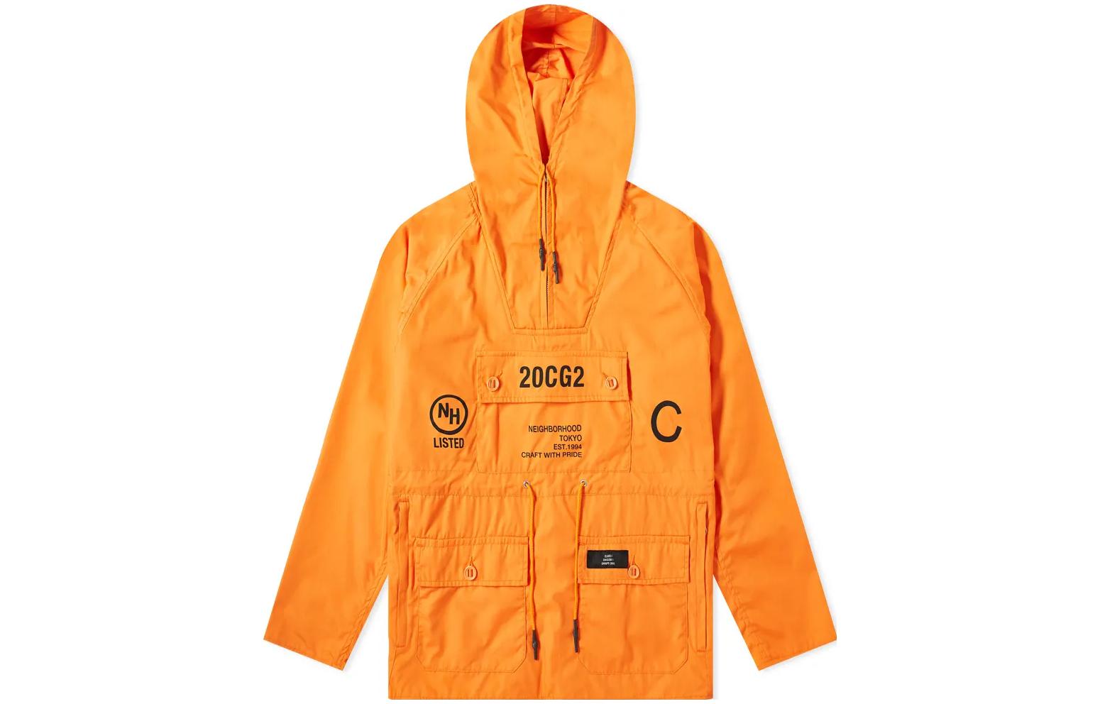 NBHD FW22 Graphic Print Multi-Pocket Hooded Jacket Orange Men 201YTNH-JKM02-OR