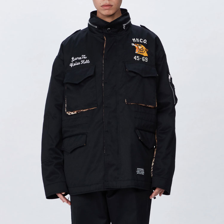 Shop Chaqueta Negra con Cremallera y Cuello Alto NEIGHBORHOOD FW22 Graphic Abrigo. 222AQNH-JKM02