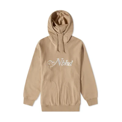 NBHD FW22 Khaki Hoodie with Letter Print & Minimalist Design 212FPNH-CSM05-BG
