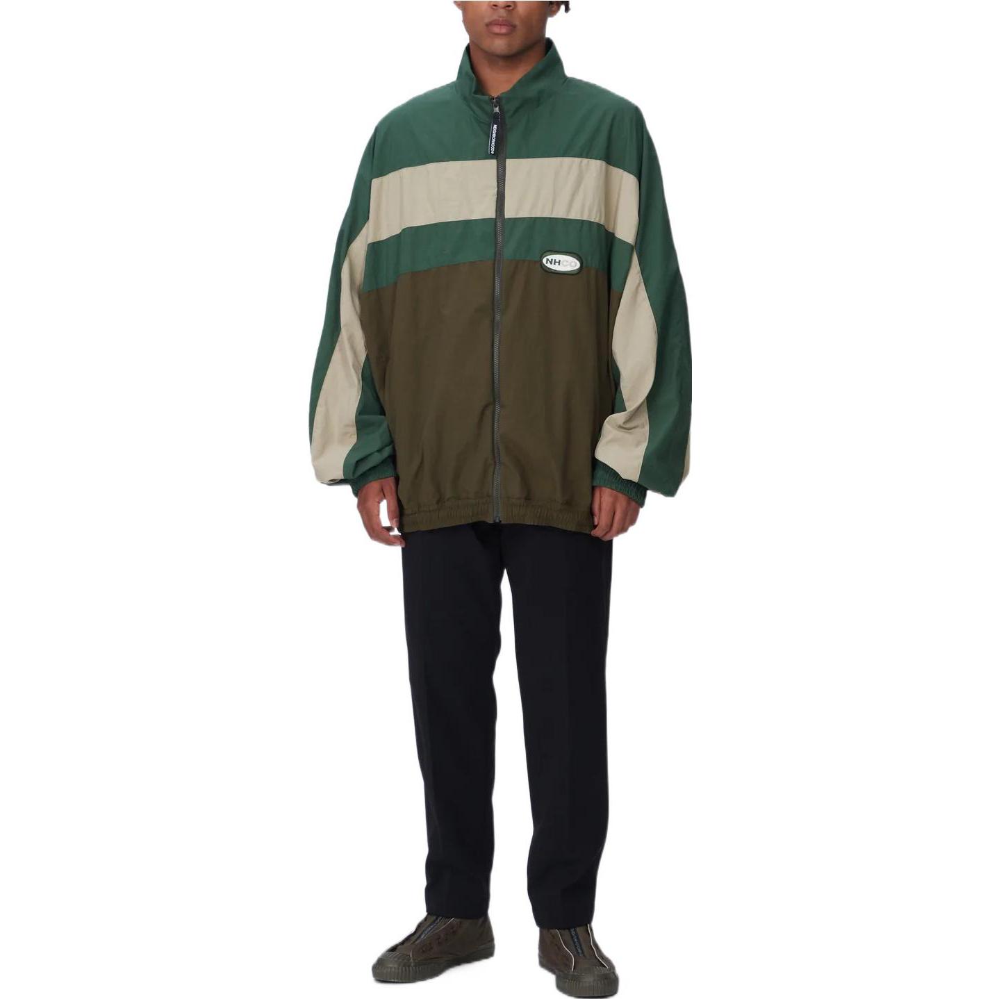 Shop NEIGHBORHOOD FW22 Logo Stand Collar Spliced Long Sleeve Jacket Men. 222AQNH-JKM01