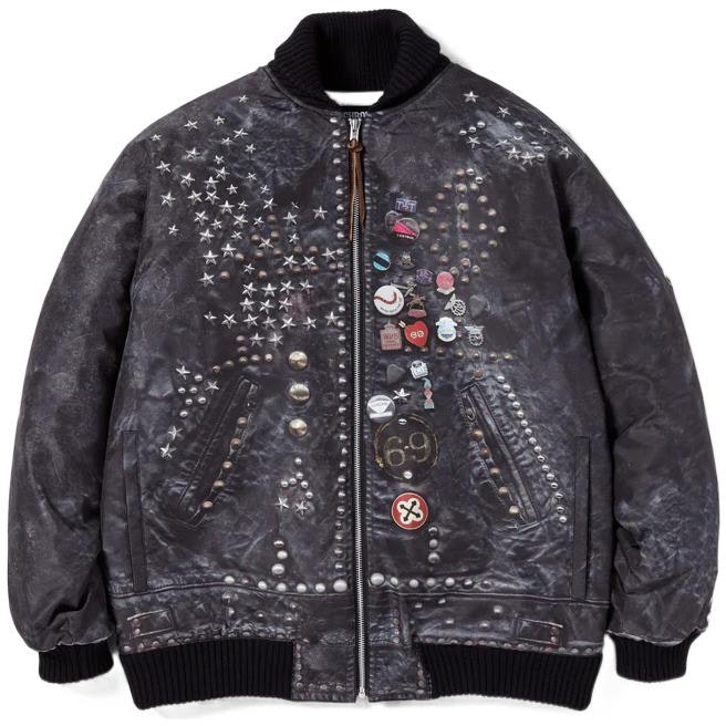 neighborhood-fw-22-studs-riders-jacket-gray-all-over-print-casual-zip-up-222-utnh-jkm-02