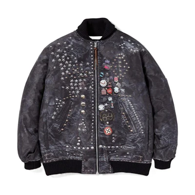 NBHD FW22 Studs Riders Jacket Gray All-over Print Casual Zip-Up. 222UTNH-JKM02