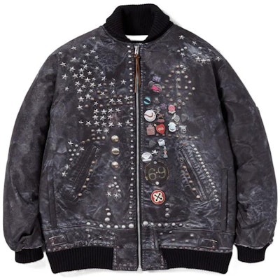 NEIGHBORHOOD FW22 鉚釘騎士外套 灰色 全版印花休閒拉鍊外套 222UTNH-JKM02 Order NEIGHBORHOOD FW22 鉚釘騎士外套 灰色 全版印花休閒拉鍊外套 222UTNH-JKM02