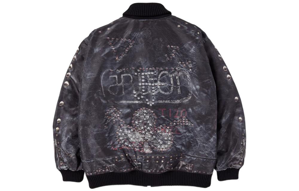 Lookbook NEIGHBORHOOD FW22 鉚釘騎士外套 灰色 全版印花休閒拉鍊外套 222UTNH-JKM02