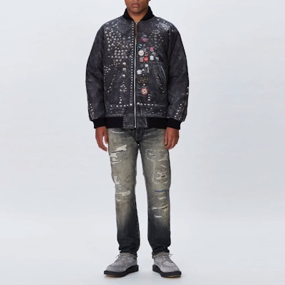 NEIGHBORHOOD FW22 鉚釘騎士外套 灰色 全版印花休閒拉鍊外套 222UTNH-JKM02 Shop NEIGHBORHOOD FW22 鉚釘騎士外套 灰色 全版印花休閒拉鍊外套 222UTNH-JKM02