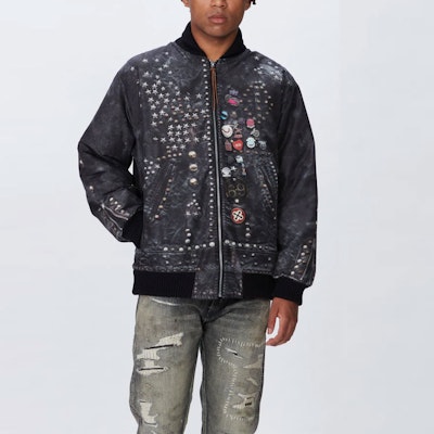 NEIGHBORHOOD FW22 鉚釘騎士外套 灰色 全版印花休閒拉鍊外套 222UTNH-JKM02 Purchase NEIGHBORHOOD FW22 鉚釘騎士外套 灰色 全版印花休閒拉鍊外套 222UTNH-JKM02