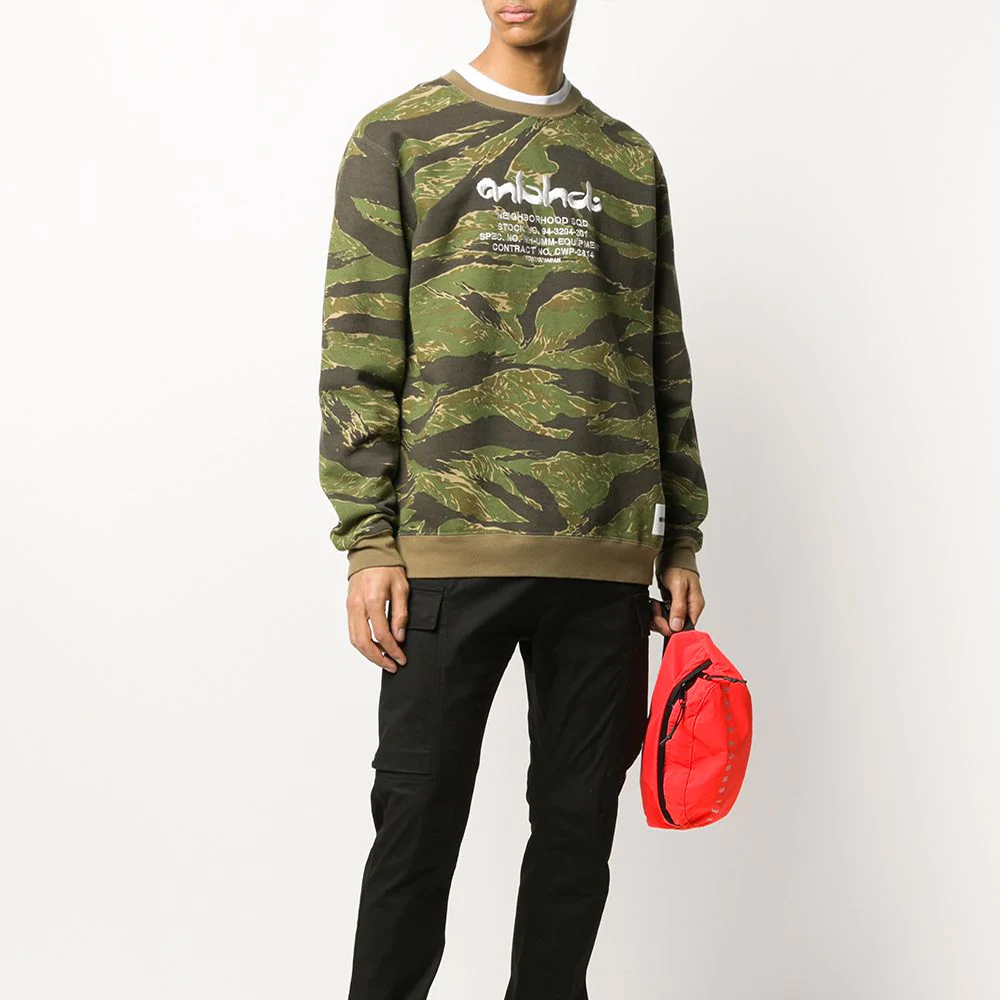 Lookbook NEIGHBORHOOD 綠色男士刺繡Logo長袖圓領衫 201MBNH-CSM01