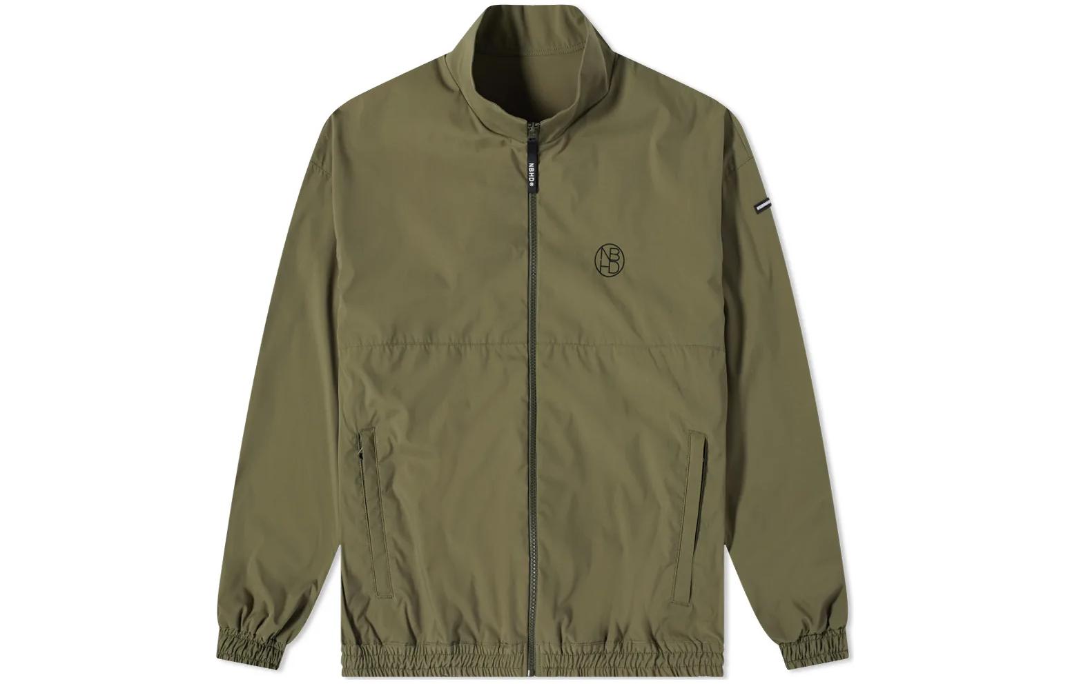 NBHD Green Zip-Up Logo Print Jacket with Stand Collar Long Sleeves 221AQNH-JKM01-OD