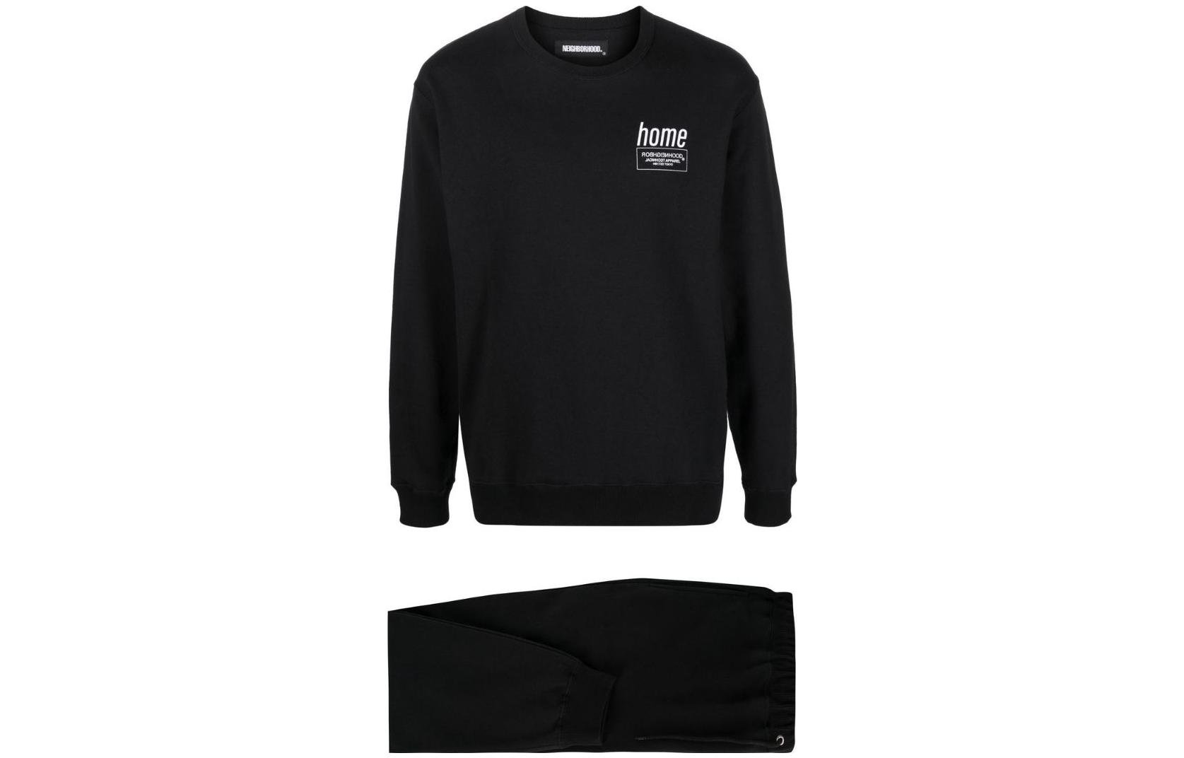 NEIGHBORHOOD Logo Printed Sweatpants and Crewneck Sweatshirt Set 212UWNHCSM01BLACK