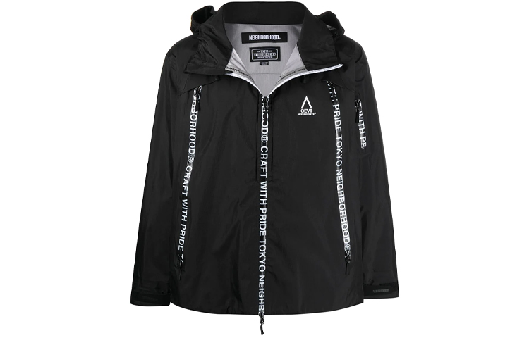 NBHD Logo Tape Waterproof Zip Hoodie Jacket Men Black 192TSNH-JKM01